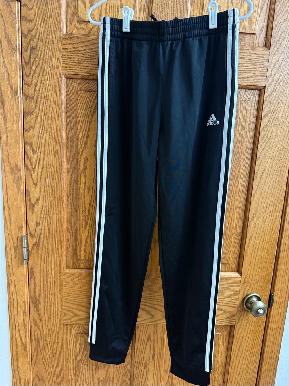 adidas Black Track Pants with White Side Stripes